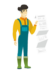 Image showing Farmer in coveralls giving presentation.