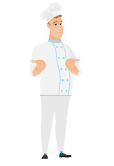 Image showing Caucasian confused chef cook shrugging shoulders