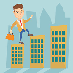 Image showing Business man walking on the roofs of buildings.