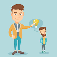 Image showing Business man giving idea bulb to his partner.