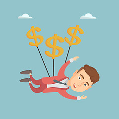 Image showing Business man flying with dollar signs.