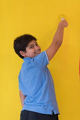 Image showing Portrait of a happy young boy painter