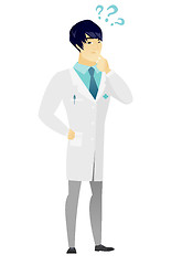 Image showing Thinking doctor with question marks.