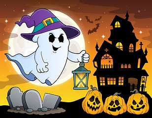 Image showing Ghost with hat and lantern theme 4