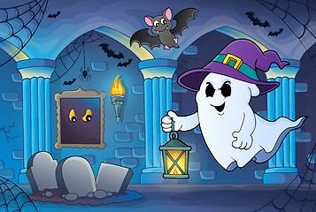 Image showing Ghost with hat and lantern theme 6