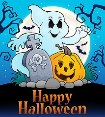 Image showing Happy Halloween sign with ghost subject