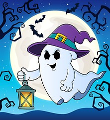 Image showing Ghost with hat and lantern theme 2