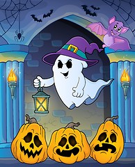Image showing Ghost with hat and lantern theme 7