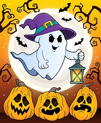 Image showing Ghost with hat and lantern theme 5