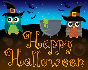 Image showing Happy Halloween sign with owls 1