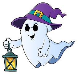 Image showing Ghost with hat and lantern theme 1