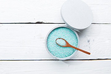 Image showing Cup with blue bath salt