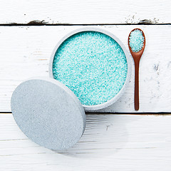 Image showing Sea salt for spa procedures