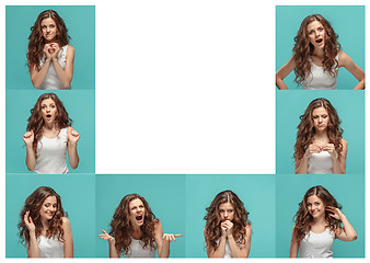 Image showing The young woman\'s portrait with different emotions