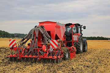 Image showing Case IH Tractor and Kverneland U-Drill Seed Drill on Field