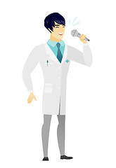 Image showing Asian doctor singing to the microphone.