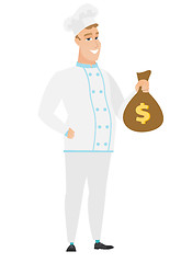 Image showing Caucasian chef cook holding a money bag.