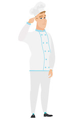 Image showing Chef cook gesturing with his finger against temple