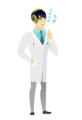 Image showing Doctor listening to music in headphones.