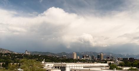 Image showing Mountains Dominate Salt Lake City Skyline Background Looking Eas