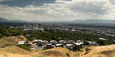 Image showing Capital Dominates Salt Lake Ci=ity Skyline Looking South