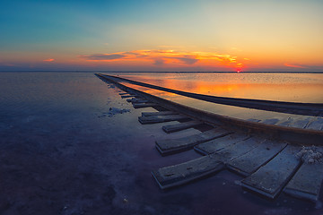 Image showing Beauty sunset on salty lake