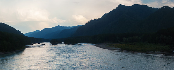 Image showing Evening in mountain on river Katun