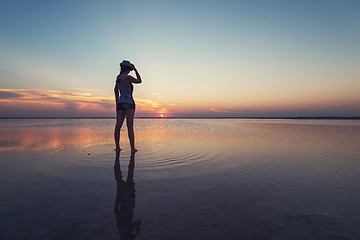 Image showing Beauty sunset on salty lake