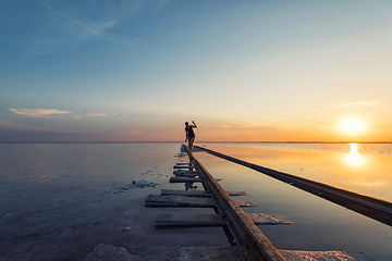 Image showing Beauty sunset on salty lake