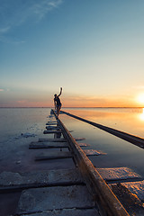 Image showing Beauty sunset on salty lake