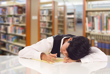 Image showing Young Female Mixed Race Student Stressed and Frustrated In Libra