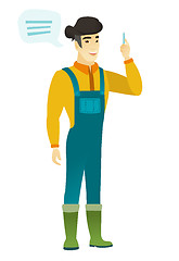 Image showing Young asian farmer with speech bubble.