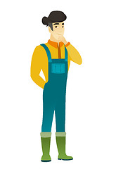 Image showing Asian farmer thinking vector illustration