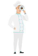 Image showing Caucasian chef cook with magnifying glass.