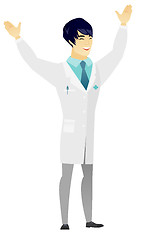 Image showing Successful asian doctor jumping.