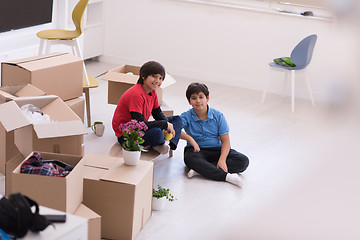 Image showing boys with cardboard boxes around them