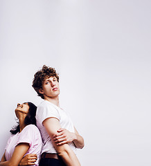 Image showing young couple of mixed races girlfriend and boyfriend having fun on white background, lifestyle teenage people concept 