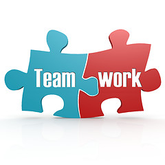 Image showing Blue and red with teamwork  puzzle