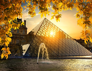 Image showing Pyramid of Louvre in autumn