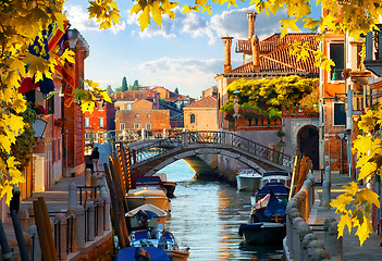 Image showing Motorboats in Venice autumn