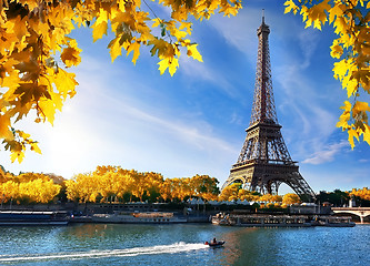 Image showing Seine and Eiffel Tower in autumn