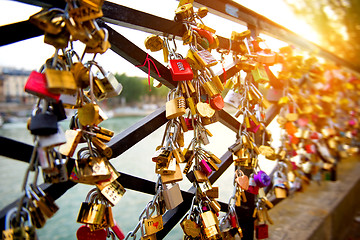 Image showing Locks of love on bridge in Paris