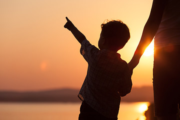 Image showing father and son playing on the coast of lake