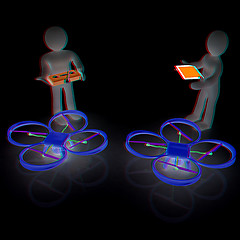 Image showing 3d white people. Man flying a white drone with camera. 3D render