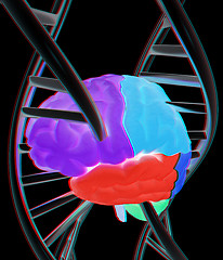 Image showing Brain and dna. 3d illustration. Anaglyph. View with red/cyan gla