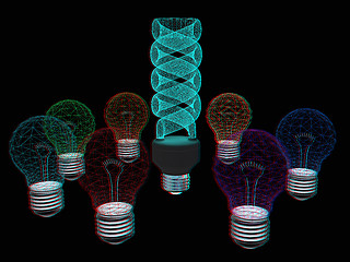 Image showing energy-saving lamps. 3D illustration. Anaglyph. View with red/cy