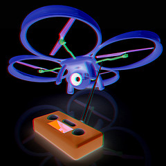 Image showing Drone with remote controller. Anaglyph. View with red/cyan glass