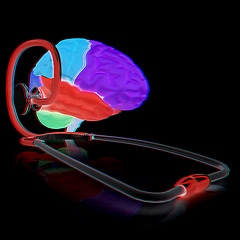 Image showing stethoscope and brain. 3d illustration. Anaglyph. View with red/