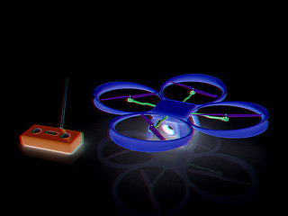 Image showing Drone with remote controller. Anaglyph. View with red/cyan glass