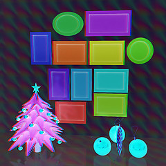 Image showing Set of Christmas and New Year frames and Christmas tree. 3D rend